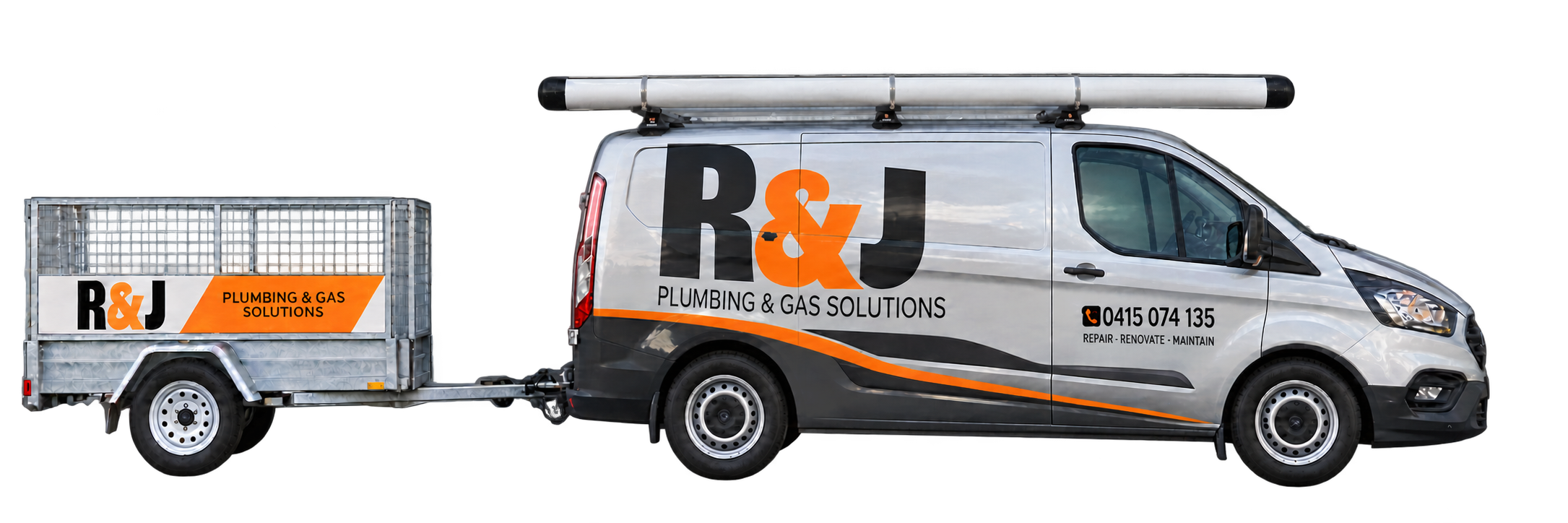 R&J Plumbing and Gas Solutions work van and service trailer